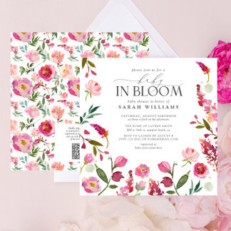 Invitation QR Code Baby In Bloom Aquarelle Floral Douche