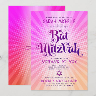Invitation QR Code Bat mitzvah Rétro rose orange Gradient Fun