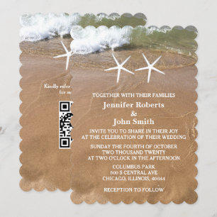 Invitation QR Code Beach Starfish Sandy Ocean Mariage