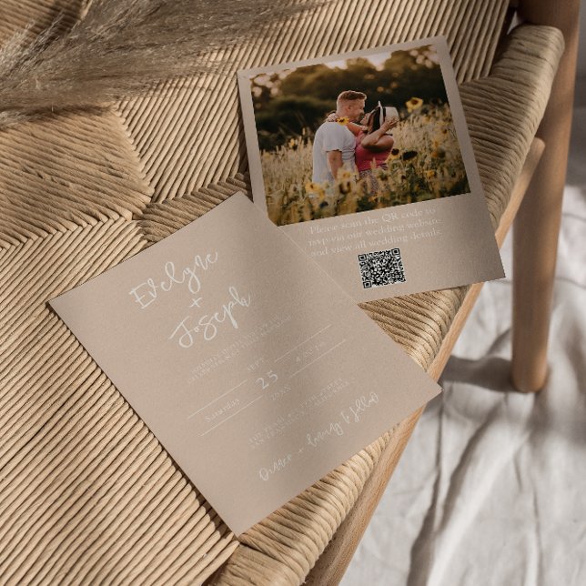 Invitation QR Code Blush Peachy Photo Boho Mariage moderne (Créateur téléchargé)