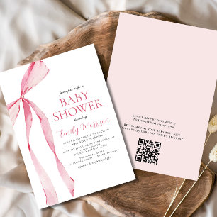 Invitation QR Code Blush Pink Watercolor Bow Baby shower