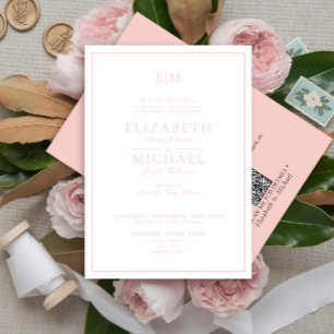 Invitation QR Code Blush rose classique Mariage Monogramme