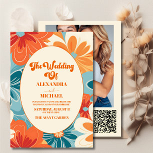 Invitation QR Code Boho Chic Retro Coloré Mariage Floral
