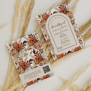 Invitation QR Code Boho Neutral Aquarelle Pampas Mariage