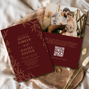 Invitation QR Code Bourgogne Gold Photo Mariage élégant