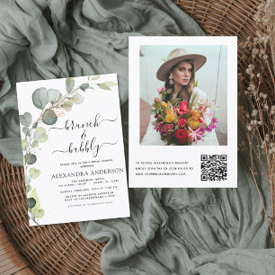 Invitation QR Code Brunch & Bubbly Fête des mariées Eucalyptu