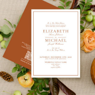 Invitation QR Code Burnt Orange Classic Script Mariage