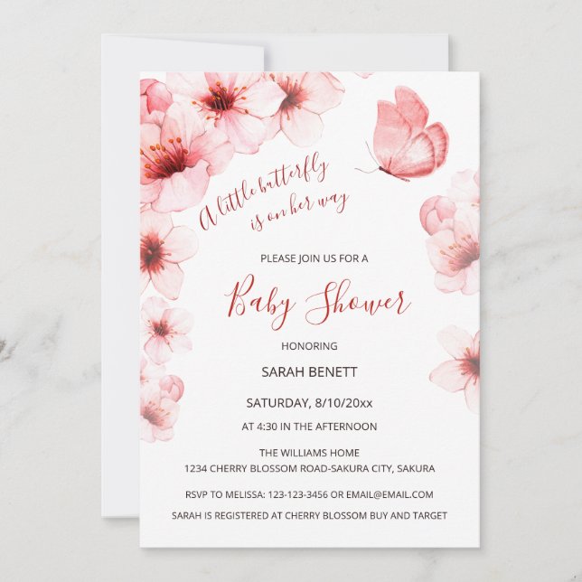 Invitation QR Code Cherry Blossoms Baby shower d'aquarelle (Devant)