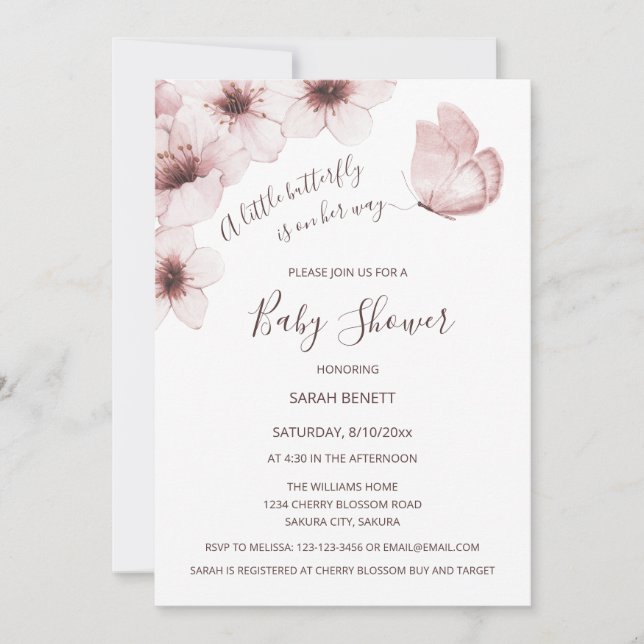 Invitation QR Code Cherry Blossoms Baby shower d'aquarelle (Devant)