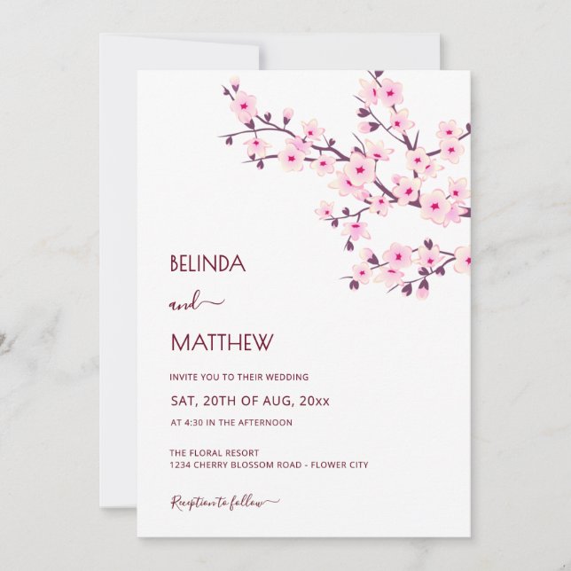 Invitation QR Code | Cherry Blossoms  Pink White Wedding (Devant)