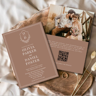 Invitation QR Code Classic Crest Mocha Brown Mariage photo