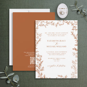 Invitation QR Code classique Formal Burnt Orange Mariage