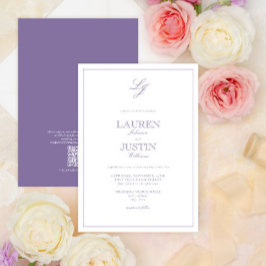 Invitation QR Code classique Lavender Script Monogramme Maria