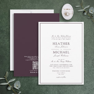 Invitation QR Code classique violet classique Mariage de scri