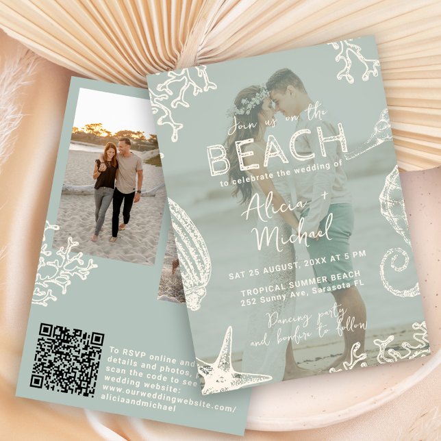 Invitation QR code coastal beach destination wedding (Créateur téléchargé)