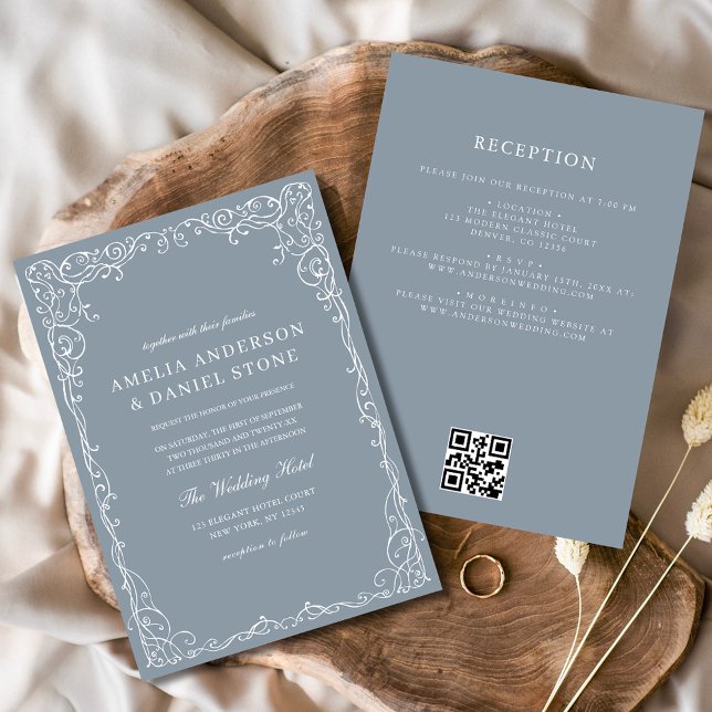 Invitation QR Code Dusty Bleu Élégant Mariage minimal (Créateur téléchargé)
