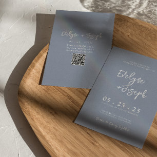 Invitation QR Code Dusty Blue Boho Chic Mariage moderne