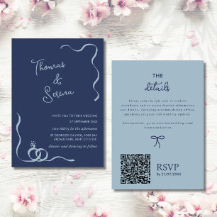 Invitation QR Code Dusty Marine Bleu Wavy Cercles à main tiré