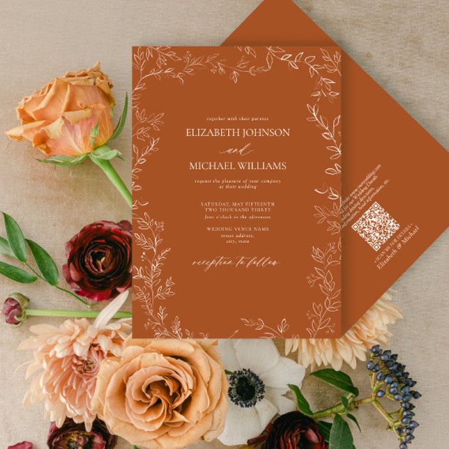 Invitation QR Code Elegant Burnt Orange Minimal Mariage feuil (Créateur téléchargé)