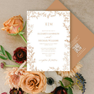 Invitation QR Code feuille Terracotta Élégant Mariage Monogra