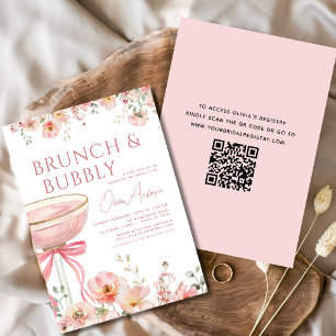 Invitation QR Code Floral Brunch et Fête des mariées Bubbly