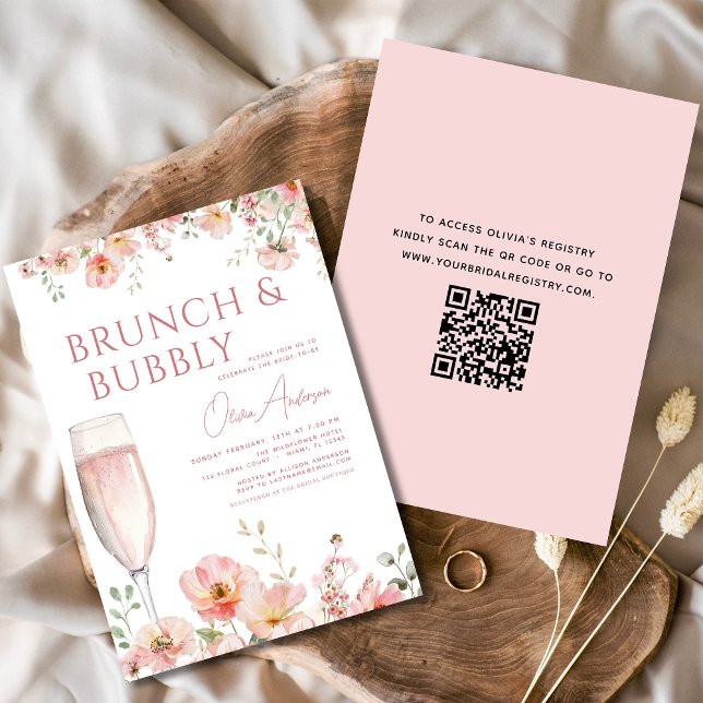 Invitation QR Code Floral Brunch et Fête des mariées Bubbly (Créateur téléchargé)