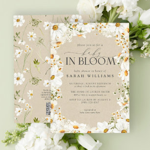Invitation QR Code Floral Daisy Baby in Bloom Rustic Shower