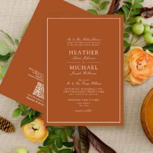 Invitation QR Code Formal Burnt Orange Classic Script Mariage