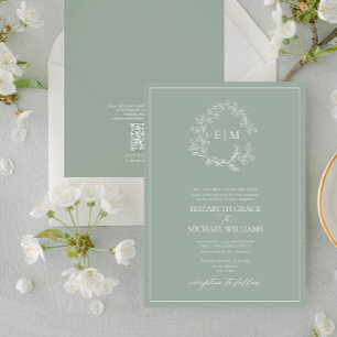 Invitation QR Code Formal Sage Vert Poirier Monogramme