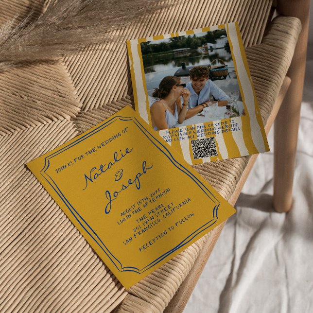 Invitation QR Code Italien Mariage photo écrit à la main (Créateur téléchargé)