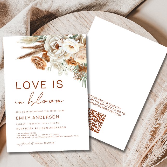 Invitation QR Code Love in Bloom Pampas Grass Fête des mariée (Créateur téléchargé)