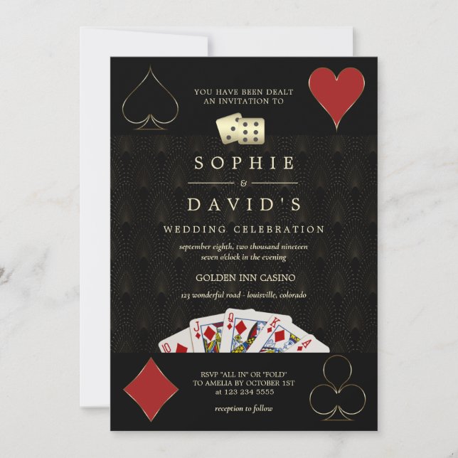 Invitation QR Code Luxe Casino Vegas Poker Mariage (Devant)