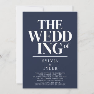 Invitation QR Code minimaliste Typographie Mariage bleu marin