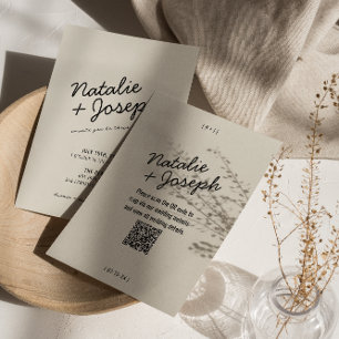 Invitation QR Code Moderne Black Cream Retro Whimsical Mariag