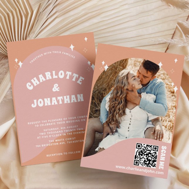 Invitation QR Code Moderne Bright Retro Mariage (Créateur téléchargé)