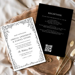 Invitation QR Code moderne noir et blanc Mariage minimal