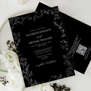 Invitation QR Code moderne noir et blanc minimaliste Mariage 