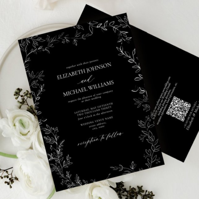 Invitation QR Code moderne noir et blanc minimaliste Mariage  (Créateur téléchargé)