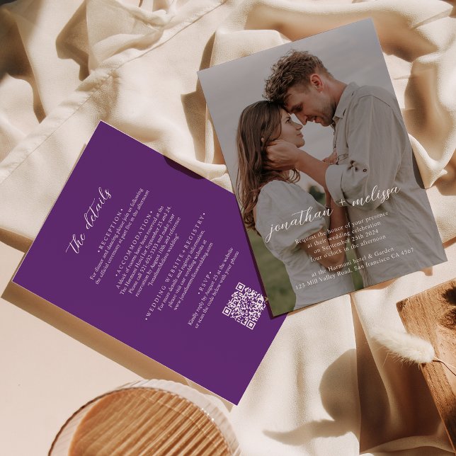 Invitation QR Code Moderne Purple Overlay Mariage de script p (Créateur téléchargé)