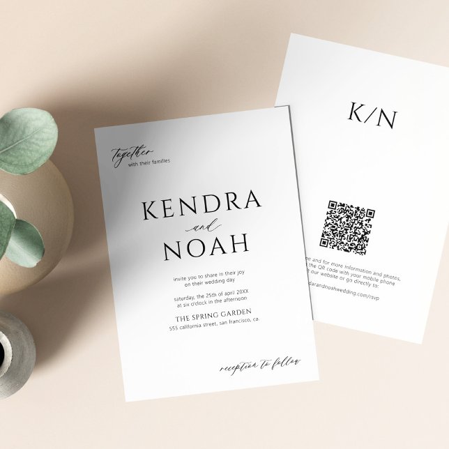 Invitation QR code moderne simple noir et blanc mariage (Créateur téléchargé)