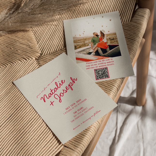 Invitation QR Code Moderne Whimsical Retro Mariage photo amus (Créateur téléchargé)