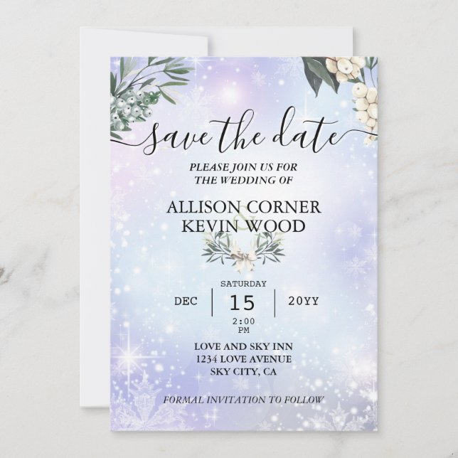 Invitation QR Code Neige Bois Végétation Mariage d'hiver (Devant)