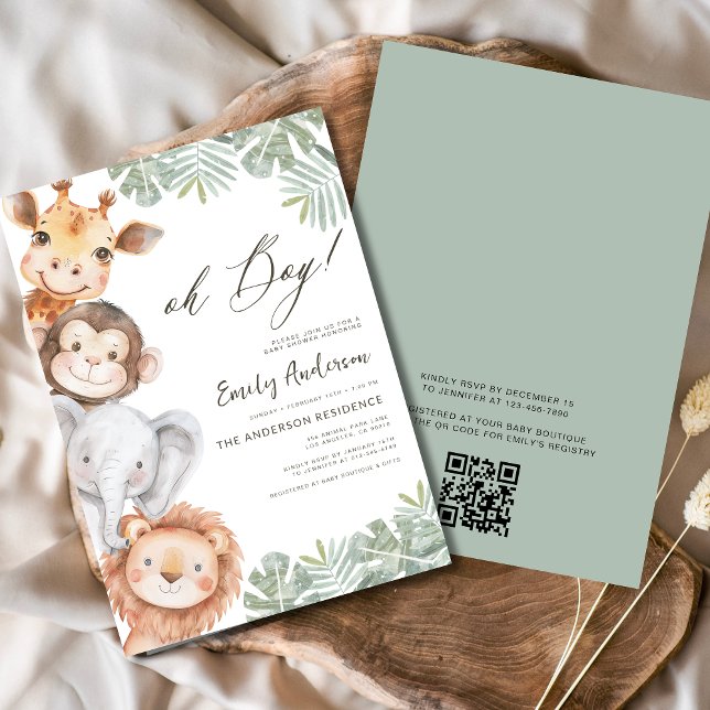 Invitation QR Code Oh Boy Safari Baby shower animal garçon (Créateur téléchargé)