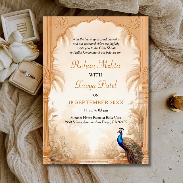 Invitation QR Code Peacock Palm Garden Mariage indien (Créateur téléchargé)