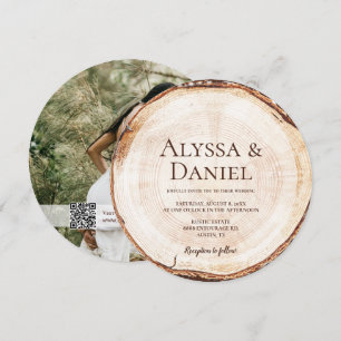 Invitation QR code photo personnalisé en bois Unique mariage 