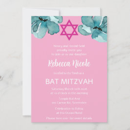 Invitation QR Code Pink Aquarelle Bat mitzvah Floral