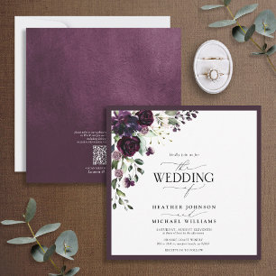 Invitation QR Code Plum violet mauve floral Aquarelle Script