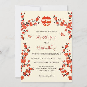 Invitation QR Code Red Cherry Blossom Mariage chinois