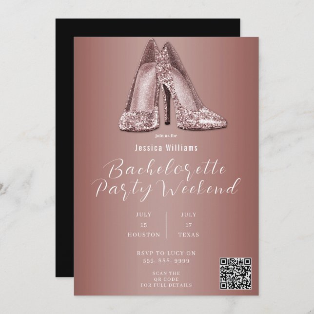 Invitation QR CODE Rose Gold Parties scintillant Chaussures B (Devant / Derrière)