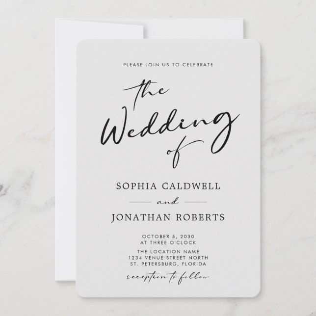 Invitation QR Code RSVP Chic Calligraphie gris Mariage (Devant)